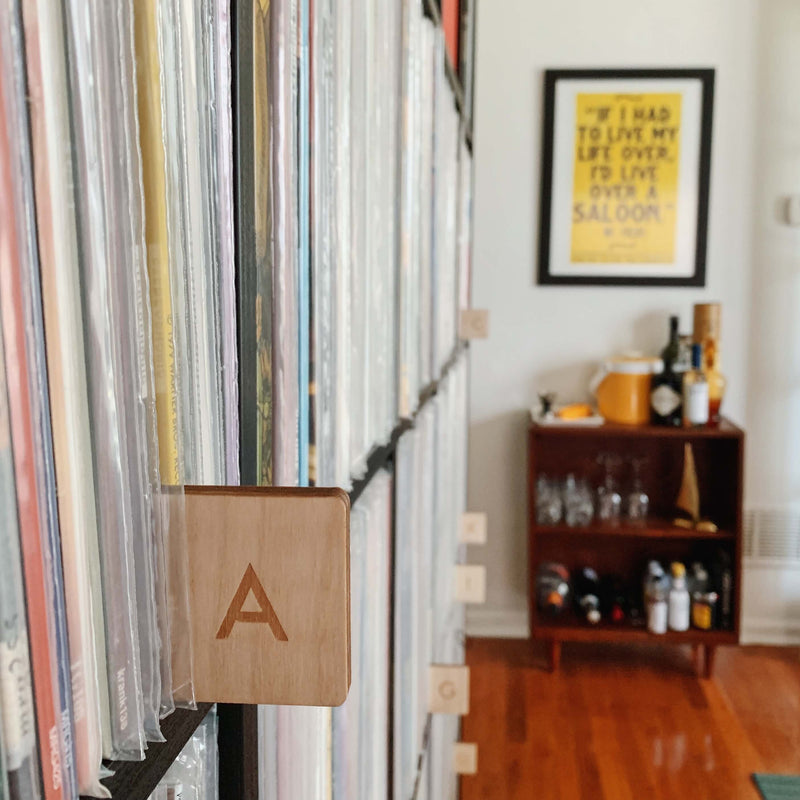 Stylish wood organizers for vinyl record storage