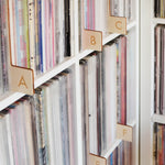 Alphabetical wood record dividers for vinyl records, wood panels for organizing records